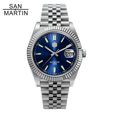 San Martin SN058 rétro affaires montres de luxe saphir cristal sculpture lunette automatique en acier inoxydable montre personnalisée pour hommes ► Photo 1/6