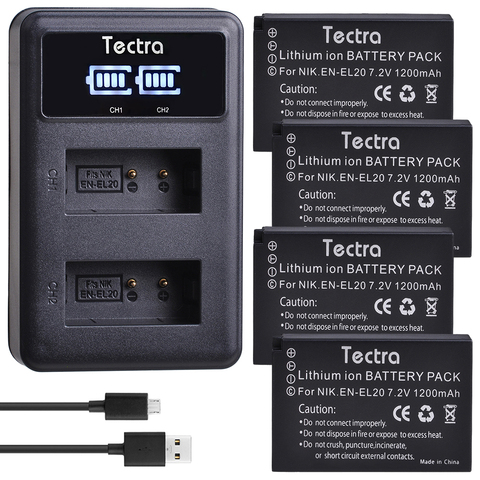 4 pièces EN-EL20 EN EL20a Batterie + LED USB Chargeur pour Nikon Coolpix P1000 Nikon1 J1, J2, J3 Nikon1 AW1 ENEL20 Batteries ► Photo 1/6