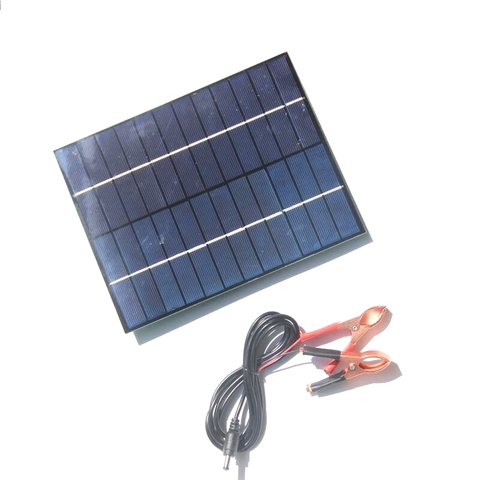 BUHESHUI – panneau solaire polycristallin 6W 12V, avec câble DC5521 et Clips ► Photo 1/3