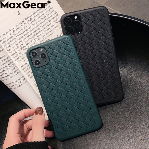 Respirant Maille Pour iPhone 11 Pro Max 12 Mini XS 6S 7 8 Plus X XR En Cuir TPU Tissage BV Housse Quadrillage iPhone11 Silicone Funda ► Photo 1/6