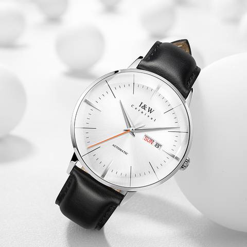 Original suisse I & W 2022 nouvelle ultra-mince automatique montre hommes saphir mécanique montre Double calendrier bracelet en cuir montres ► Photo 1/6