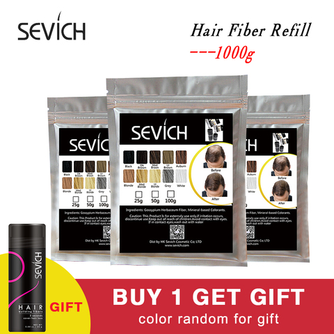 Sevich – sacs de recharge pour Salon de coiffure, 10 couleurs, 1000g, kératine, fibres de cheveux, épaississement, perte de cheveux, poudre d'extension pour cheveux ► Photo 1/6