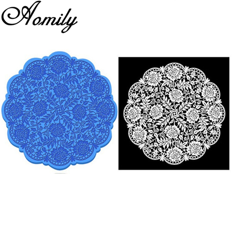 Aomily 18cm rond Silicone moule mariage gâteau décoration outil dentelle fleur Fondant moule glaçage tapis Pad accessoires de cuisson ► Photo 1/6