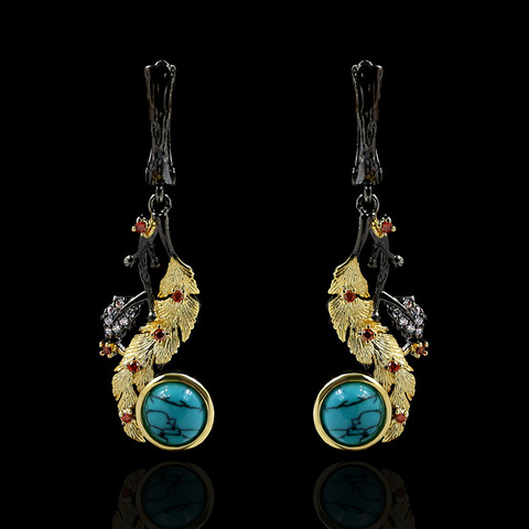 Style bohème dames Turquoise boucles d'oreilles 925 argent noir or bijoux Vintage dames bijoux boucles d'oreilles ligne Up fête boucles d'oreilles ► Photo 1/5