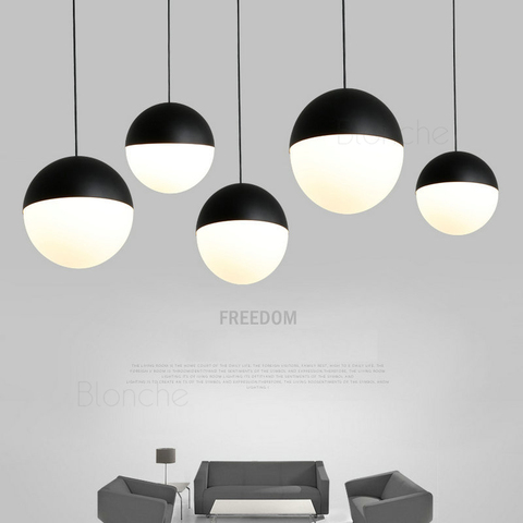 Boule de verre nordique pendentif lumières noir 15/20cm Led lampes suspendues Loft luminaires pour cuisine salon chambre Lustre lumières ► Photo 1/6