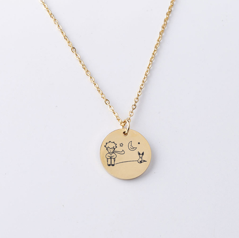 Collier le petit Prince avec renard sous la lune, en acier inoxydable, bijoux, conte de fées spécial ► Photo 1/5