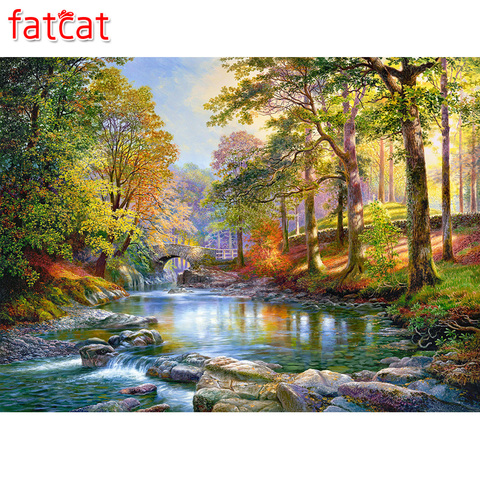 FATCAT-peinture diamant bois, paysage naturel, broderie complète 5d, perles carrées ou rondes, strass, décoration pour aiguilles, à bricolage, AE142 ► Photo 1/6