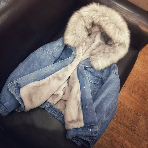 2022 nouveau jean veste femmes hiver manteau femme Bomber veste chaud coton Parkas sweat à capuche femme manteaux Denim vestes manteau ► Photo 1/6