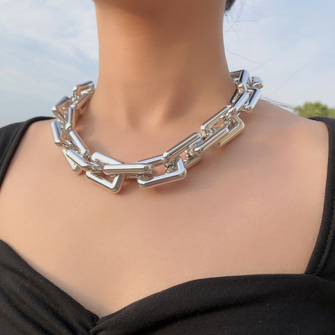 Colliers chaîne or minimaliste, exagéré, en alliage Punk, Chokers en alliage pour femmes, bijoux de fête, déclaration de fête, nouvelle collection 2022 ► Photo 1/6