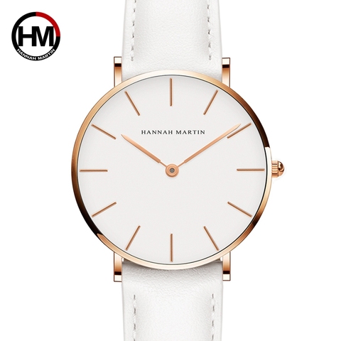 Montre Quartz Simple pour femmes, bracelet en cuir blanc, de marque étanche, 36mm, tendance livraison directe ► Photo 1/6