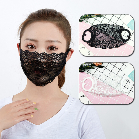 Masque en dentelle noir élégant pour femmes, monocouche, respirant pour le visage, protection solaire d'été, bandeau à boucles auriculaires ► Photo 1/6