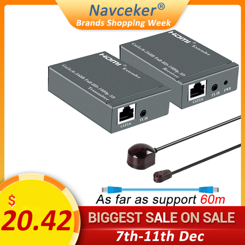 Prolongateur HDMI 2022 avec IR et boucle de sortie 1080P, 60m sans perte, RJ45 vers HDMI, émetteur récepteur sur Cat5e/Cat6 ► Photo 1/6