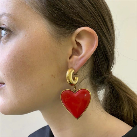 Boucles d'oreilles Vintage en forme de cœur rouge pour femmes, bijoux en forme de goutte d'eau, de couleur noire, nouvelle collection 2022 ► Photo 1/6