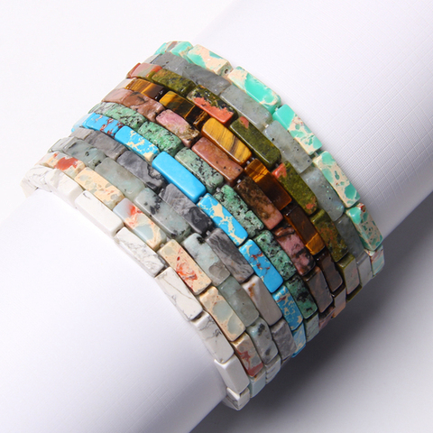 Bracelet en pierre gemme naturelle Stretch Labradorite Unakite oeil de tigre guérison rectangle perles pour femmes hommes bracelets cadeaux en gros ► Photo 1/6