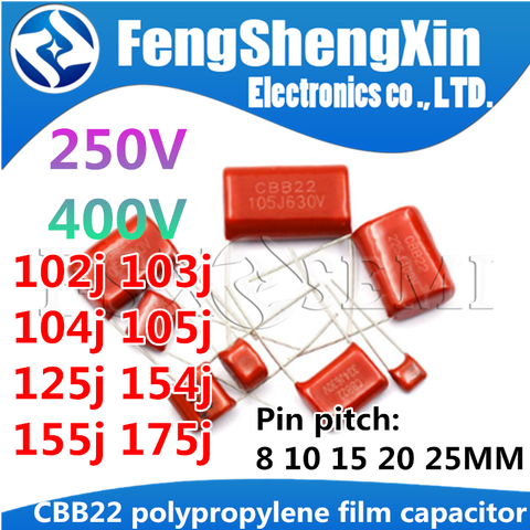 Condensateur à film en polypropylène métallisé, 10 pièces, 250V/400V, 102J/103J/104J/105J/115J/125J/154J/155J/175J, CBB22 ► Photo 1/6