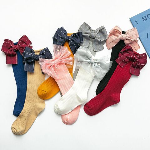 Mode enfants chaussettes avec des nœuds bébé filles genou haute chaussette coton doux bambins longues chaussettes pour enfants princesse chaussette ► Photo 1/6