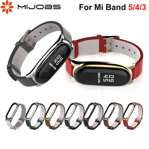 Mi bande 5 4 3 sangles en cuir PU Correa Pulseira Pasek Opaska do mi bande 3 Miband4 Bracelet pour Xiaomi Xiomi bracelets en métal ► Photo 1/6