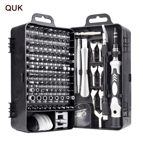 QUK précision tournevis 135 en 1 ensemble magnétique Mini vis écrous Bits Phillips Hex Torx multifonction ménage réparation outils Kit ► Photo 1/6