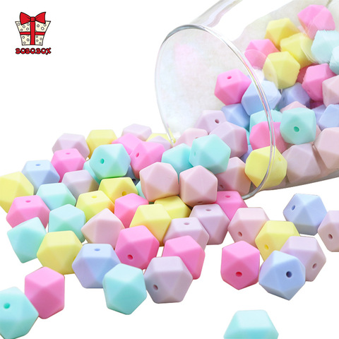 BOBO.BOX-anneau de dentition hexagone en Silicone, 10 pièces, perles 14mm, jouet de qualité alimentaire, bébé, douche bébé, collier sucette, chaîne cadeau ► Photo 1/6