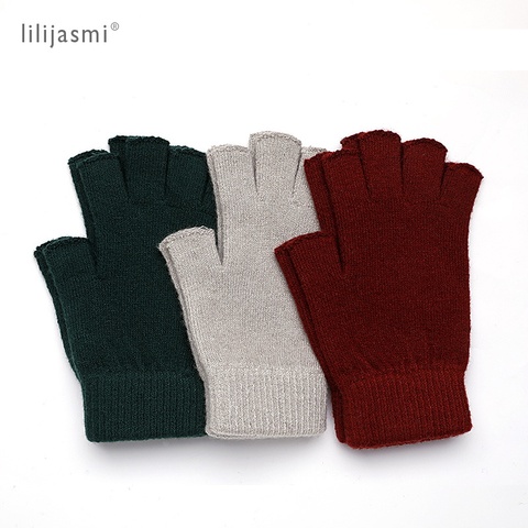 Vente mitaine en laine exposée au bout des doigts gants pour femmes hiver automne gants de travail tricotés pour les femmes gants sans doigts mitaines d'entraînement ► Photo 1/6