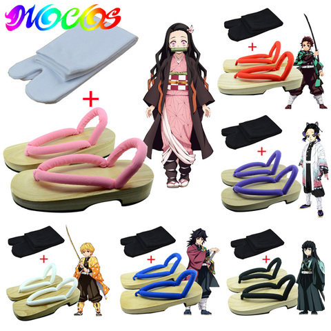 DIOCOS démon Slayer Geta Kimetsu no Yaiba Nezuko Cosplay déguisement chaussures Tanjirou Shinobu Kochou Zenitsu japonais Geta avec chaussettes ► Photo 1/6