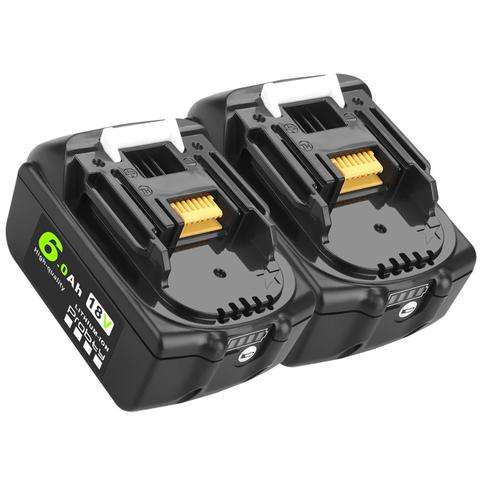 2 batteries de remplacement Li-ion, 18 V, 6000mAh, rechargeables pour Makita, avec LED, rechange pour outils électriques LXT BL1860 1850, 18 v, 6a ► Photo 1/6