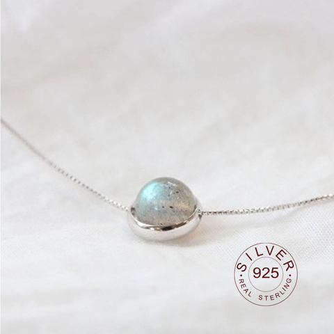 Réel 925 en argent sterling collier pierre de lune perle colliers et pendentifs pour les femmes à la main 925 en argent Sterling bijoux de mode ► Photo 1/6