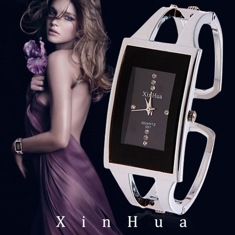 XINHUA – montre-Bracelet à Quartz pour femmes, en cristal, argent, décontracté, acier inoxydable, à la mode ► Photo 1/6