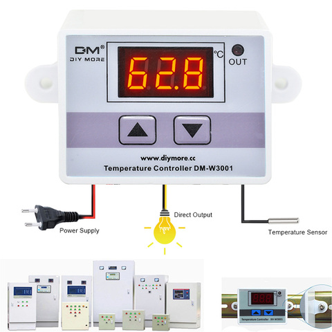 Thermostat à contrôle numérique, micro-ordinateur, Thermostat, interrupteur, thermomètre, nouveau, régulateur, DC 12/24, AC 110/220V, W3001 ► Photo 1/6