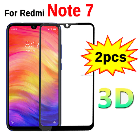 2pc verre 3D sur Redmi Note 7 verre de sécurité trempé de protection pour Xiaomi Xiomi Redmi Note 7 Note7 6.3 