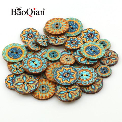 Bouton de couture rond peint en bois naturel, 50 pièces, 15/20/25mm, pour vêtements, décoration Scrapbook, bricolage, accessoires de couture pour la maison ► Photo 1/6