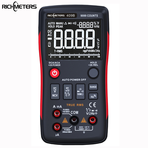 RICHMETERS RM409B True-rms Multimètre Numérique Bouton 9999 Compte Avec Graphique à Barres Analogique AC/DC Tension Ampèremètre Courant Ohm ► Photo 1/6