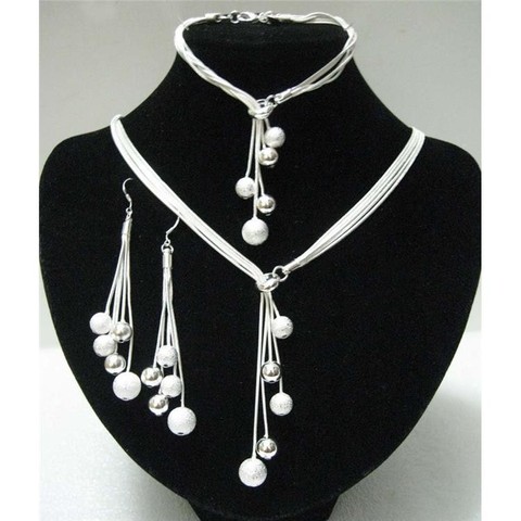 Ensemble trois pièces en argent Sterling 925 de haute qualité, collier, Bracelet, boucles d'oreilles, bijoux de mariage pour femmes, cadeau de fête ► Photo 1/5