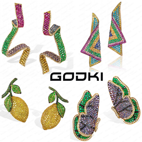 GODKI – boucles d'oreilles en forme d'écharpe Lemmon multicolore pour femme, bijoux à la mode pour fête de mariage, cadeau idéal, nouvelle collection 2022 ► Photo 1/6