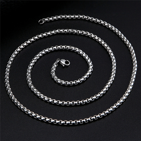 Collier en acier inoxydable pour hommes, chaîne en boîte ronde Simple noire, chaîne Punk hip hop, bijoux ras du cou, accessoires, vente en gros ► Photo 1/6