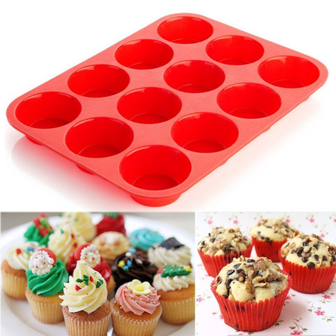 Moule à muffins cupcakes en Silicone, 12 tasses, antiadhésif, lavable au lave-vaisselle, micro-ondes, moule de cuisson n ° 1 ► Photo 1/6