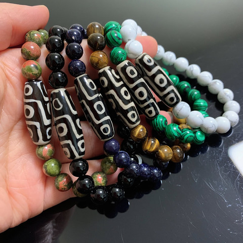 Bracelets tibétains en Agates Dzi naturelles, guérison rétro, bouddha, Quartz, Amazonite, œil de tigre, pierre de lave noire, pour femmes ► Photo 1/6