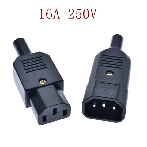 Connecteur de câble droit à prise IEC, fiche femelle et mâle, noir, 250V, C13 C14, 16A, 3 broches ► Photo 1/6