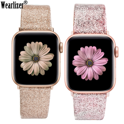 Bracelet en cuir pour Apple Watch 38mm 40mm femmes Bling diamant 42mm 44mm véritable brillant bracelet à paillettes pour iWatch série 5 4 3 2 1 ► Photo 1/6