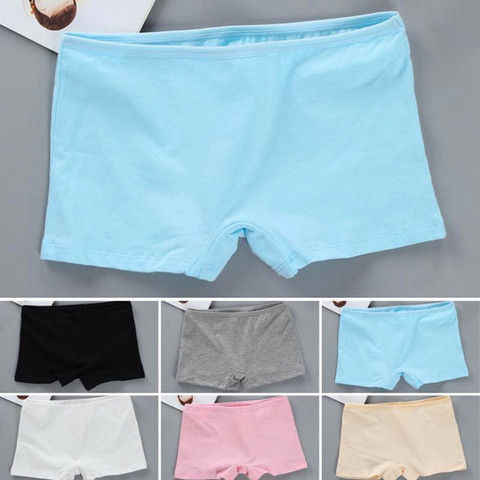 4 pièces/lot enfants filles culottes sous-vêtements couleur unie Boxer adolescent Shorts 10-18 ans ► Photo 1/6