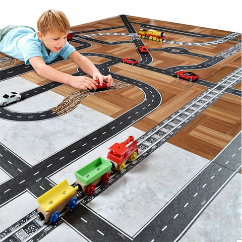 Bande adhésive de masquage, jouet pour enfants, voiture, chemin de fer, circulation créative, bande adhésive amovible, salle de jeu, bricolage, piste, autocollant de sol, offre spéciale ► Photo 1/5