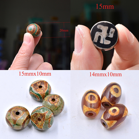 FLTMRH – perles de prière Mala tibétaine mystique Dzi 3 yeux verts, 14mm x 10mm, 1 pièce/lot, bricolage de collier cadeau ► Photo 1/5