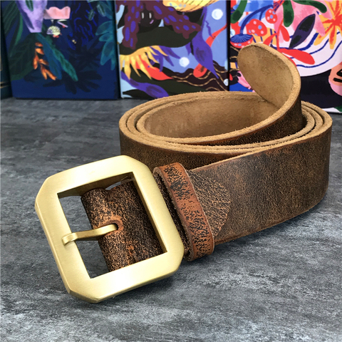 Ceinture en laiton massif avec boucle, en cuir véritable pour hommes, Super épaisse, Ceinture à la taille, MBT0013 ► Photo 1/6