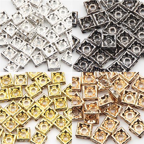 Rondelles carrées en strass couleur or ou argent, cristal, perles d'espacement pour la fabrication de bijoux, collier Bracelet à bricoler soi-même, 50pcs, 6/7/8/10mm ► Photo 1/6