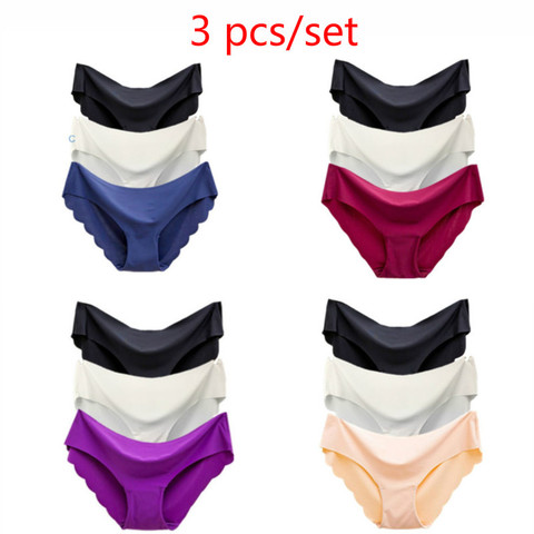 3 Pièces/ensemble Solide Dames Femmes Culotte Sans Couture De Sous-Vêtements En Soie G Culottes String Sexy Culotte De Sous-Vêtements Respirant Confortable ► Photo 1/6