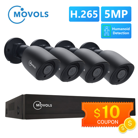 Système de vidéosurveillance Movols 5MP AI 8CH H.265 + DVR 4 pièces 2592*1944 Kit de caméra de sécurité HD système de vidéosurveillance ir-cut intérieur/extérieur ► Photo 1/6