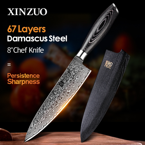 XINZUO couteau de Chef professionnel, damas vg10 en acier, manche en bois de Pakkawood, couteaux de cuisine en acier très tranchants en acier inoxydable ► Photo 1/6