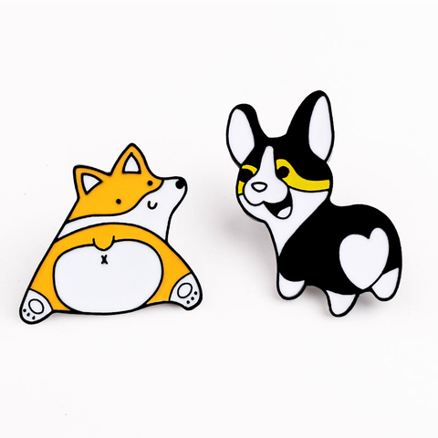 Broches de chien Corgi mignonnes de dessin animé, pour femmes, sac pour chapeau, collier, vestes, vestes, Badges, sac à dos, broche en métal émaillé, bijoux, cadeaux pour enfants ► Photo 1/6