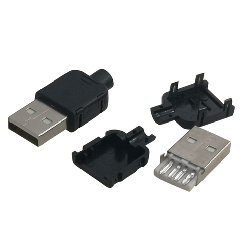 10 ensembles bricolage USB 2.0 connecteur prise A Type mâle 4 broches assemblage adaptateur prise Type à souder coque en plastique noir pour la connexion de données ► Photo 1/6