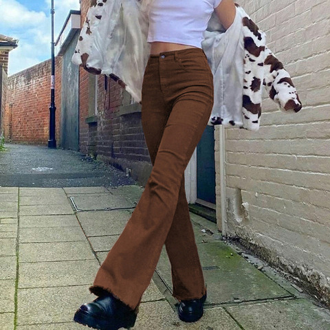 Jean Vintage marron pour femmes, Streetwear, slim, extensible, classique, Denim, pantalon évasé, Harajuku, mode ► Photo 1/6